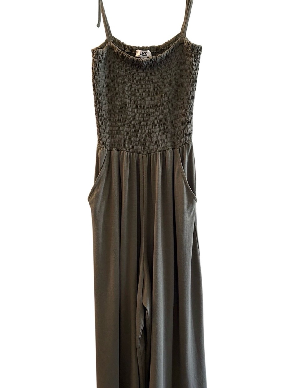 Smocked Bodice Wide-Leg Cropped Jumpsuit - OLIVE GREEN (not black) small